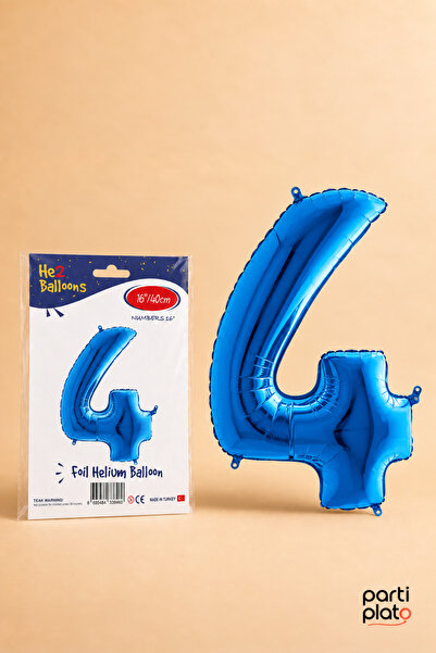 He2 Balloons Blue Foil Balloon Number 4 16 Inch 40 Cm, 4 Year Old Balloon, Bi...