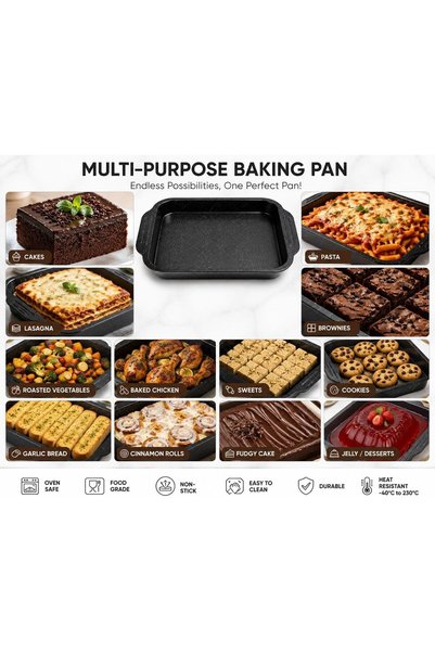 Generic Multi-Purpose Baking Pan, Non-Stick Oven Baking Tray, Food Grade Durable Bakeware Pan for Cakes, Brownies, Lasagna, Cookies & Roasting