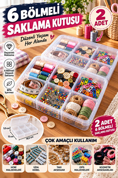 grimorlife 6 Bölmeli Plastik Saklama Kutusu – Takı, Makyaj, Aksesuar ve Çekme...