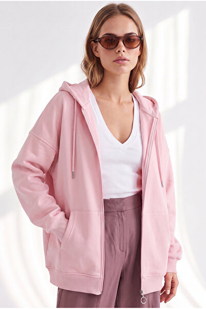 Olalook Women's Pink Hooded Kangaroo Pocket Oversize Basic Sweatshirt Swt-190...