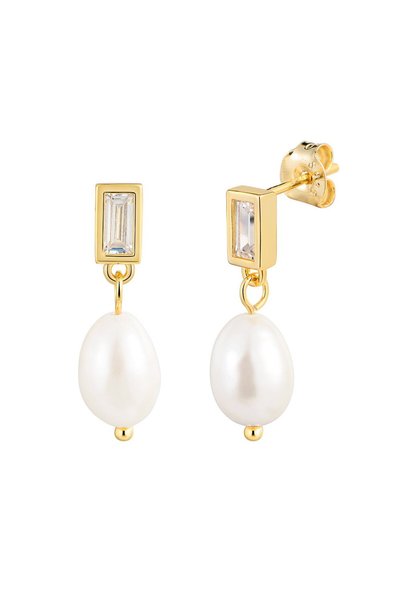 Be Special Cercei din argint 925 placat cu aur de 14K, cu perle și zirconiu