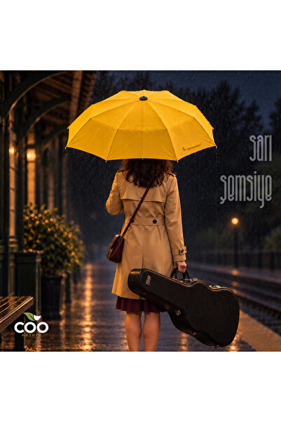 coo İkonik Sarı Şemsiye – Tam Otomatik Mekanizmalı, Katlanır, Kılıflı