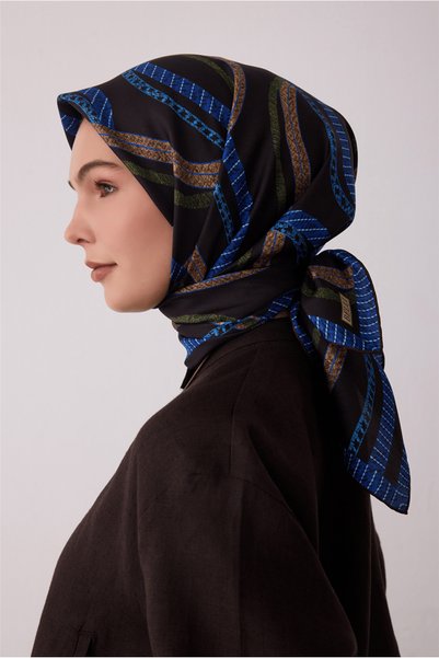 Belli Eșarfă maro cu model geometric, 100% mătase twill 4424-56