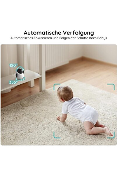 BOIFUN Monitor pentru bebeluși cu cameră, WiFi 360 grade, 2 MP, video cu aplicație, zoom 4, urmărire