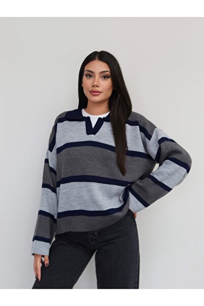 ESRAHELVACI Polo Collar Thick Striped Sweater