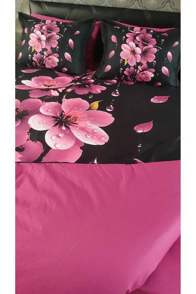 AYBERK HOME TEXTİLE Black Orchid 5D Printed Cotton Double Duvet Cover Set with 6-Piece Fitted Sheets