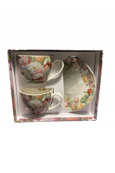 Duo SET 2 CĂNI CU BAZĂ Bujori 270 ml porțelan set cadou
