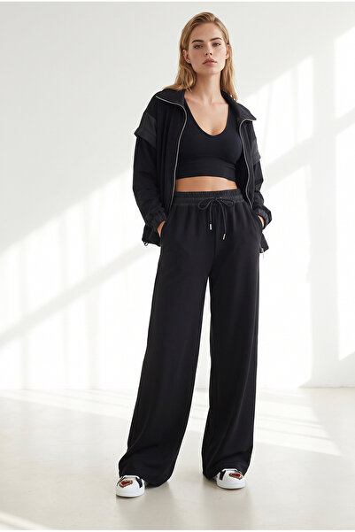 Olalook Women's Black Garnished Zippered Draped Top and Bottom Set Tkm-19000518