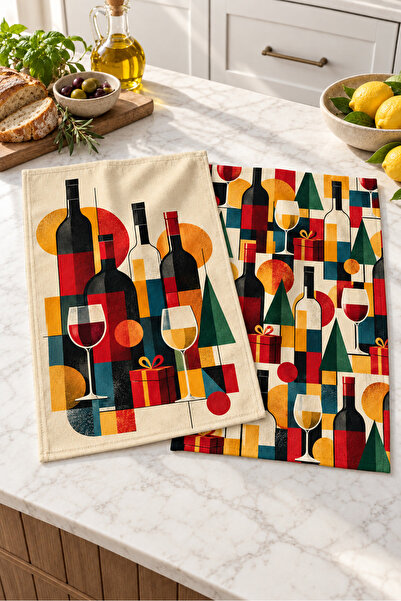 milbaygrup Vino Pop Geometric Wine Patterned 2-Piece Kitchen Towel Set 40X60