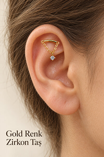 Sacce Scarves&Accessories Zirkon Taşlı Zincirli Helix Flat Piercing Kıkırdak ...