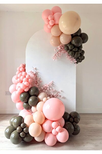 Çemrek Süs Parti Makaron Pink Brown Milk Coffee Balloon Chain Set with 103 La...