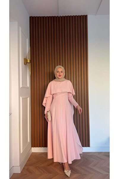 MEYSADESİGN Pelerinli Taşlı Abiye Pembe