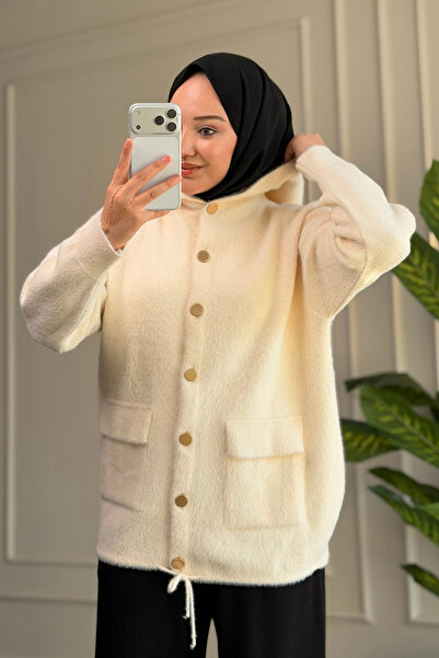 Suede Style 40936 - Şık Rahat Kapüşonlu Kadın Triko Ceket