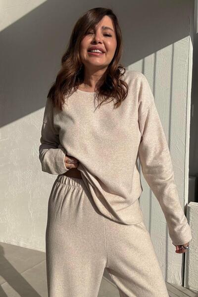 MJAMASS طقم ملابس منزلية نسائية محبوكة كبيرة الحجم من تاش بيزك