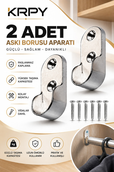KRPY 2 Adet Askı Borusu Aparatı Askı Flanşı – Krom Metal Gardırop Elbise Dola...