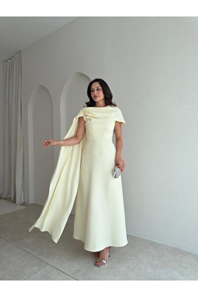 Mooi Butik ERNEST Kol Detaylı Midi Elbise 4105 - Sarı