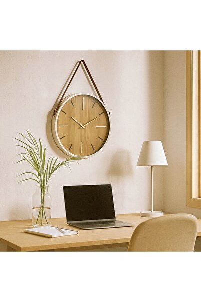 NO BRAND Ceas de perete alb cu suport bronz 38 cm BOHO SKANDI PENTRU SUSPENSI...