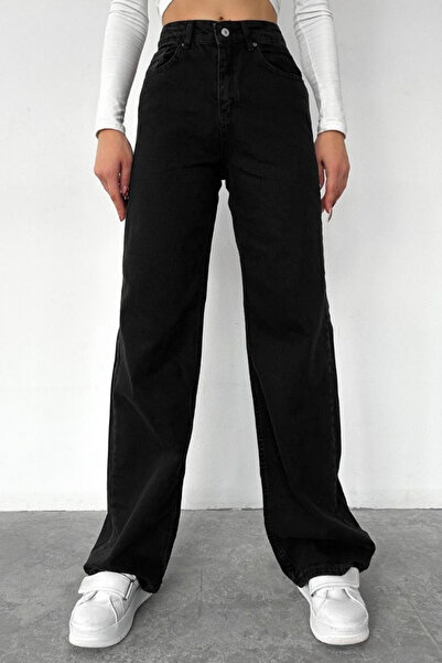 Balenbi Women's High Waist Washed Wide Leg Palazzo Jeans 1245 Anthracite