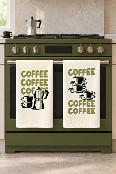 milbaygrup طقم مناشف مطبخ من قطعتين باللون الأسود الكاكي مع تصميم Coffee Repe...