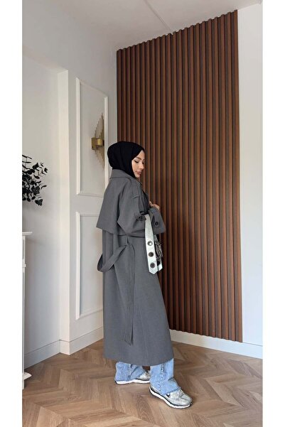 MEYSADESİGN Gadget Oversize Trençkot Gri