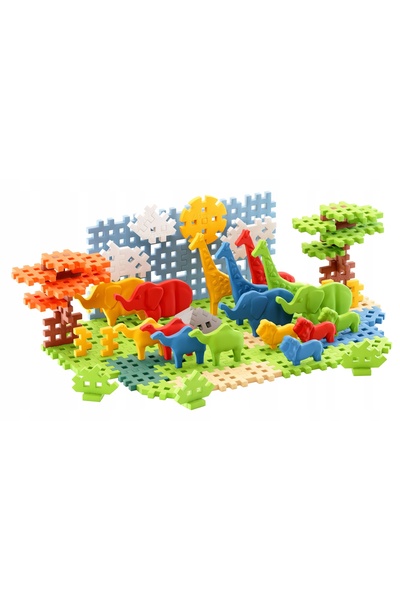 Marioinex MINI CUBURI DE CONSTRUCȚIE TIP WAFELĂ 100 BUC. ANIMALE SAWANNA