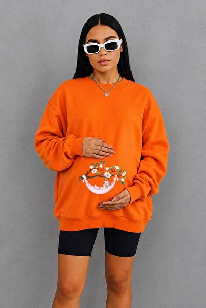 HELLO ROMA سويت شيرت للحوامل مطبوع عليه DALDA BABY من القطن الممشط بثلاثة خيو...