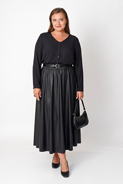 Büyük Moda ΔΕΡΜΑΤΙΝΗ ΦΟΥΣΤΑ ΜΙΝΙ ΜΕ ΕΛΑΣΤΙΚΗ ΖΩΝΗ ΣΤΗΝ ΜΕΣΗ