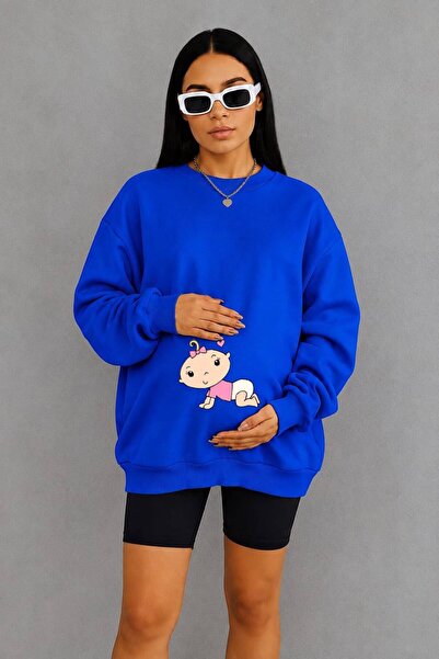 BENROMA 3 Yarn Combed Cotton Retired Baby Printed Maternity Sweatshirt Jq2