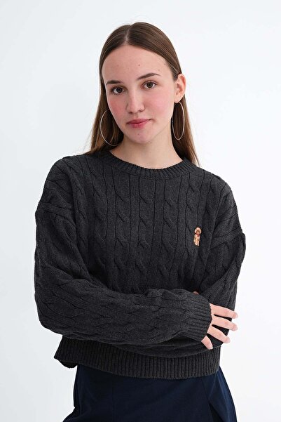 Addax Embroidered Hair Braid Sweater K3502