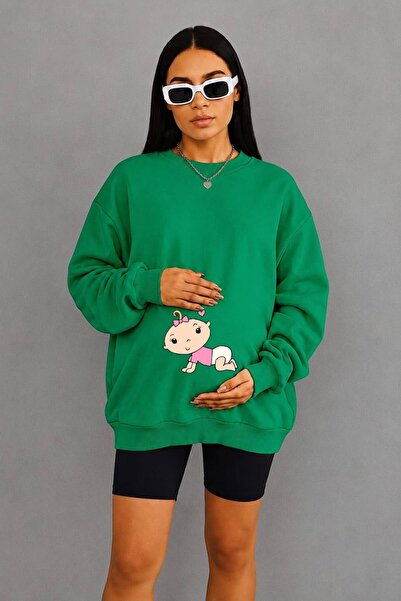 BENROMA 3 Yarn Combed Cotton Retired Baby Printed Maternity Sweatshirt Jq2