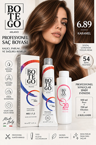 botegohair 6.89 Karamel Profesyonel Saç Boyası Seti