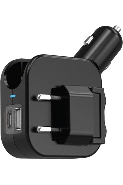 Green Lion Duo Power Car & Wall Charger, PD 20W, USB-A & USB-C Ports, Compact Foldable Design, Durable PC & Copper Build, Fast Charging, Dual Charging Options, Black
