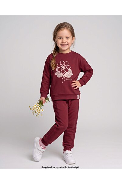 Ege Bebek Girl's Floral Printed 6-7-8-9-10 Years Old Scallop Lace Detailed 2-...