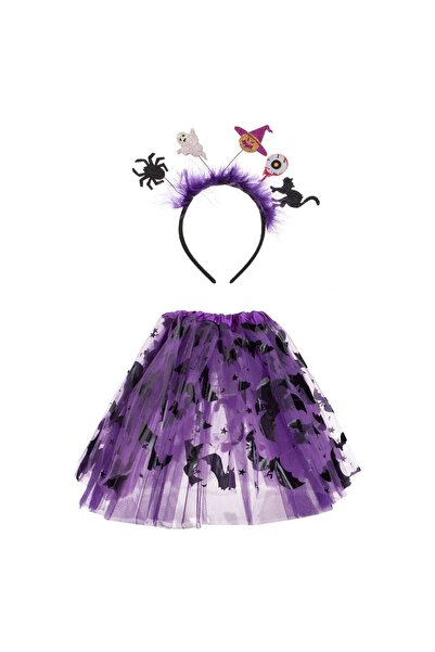OEM Set Deghizare de Halloween cu Fusta Tutu Mov Lilieci Coronita Par Neagra ...