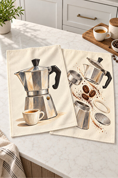 milbaygrup Moka Classic Moka Pot Σετ 2 πετσετών κουζίνας με σχέδια 40x60
