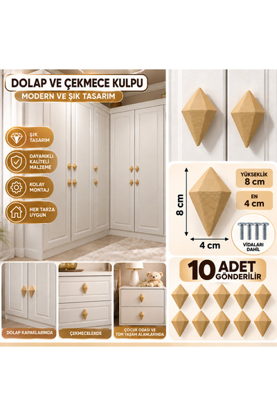hediyesepetinde 💎 Elmas Tasarım Dolap ve Çekmece Kulpu – 10 Adet