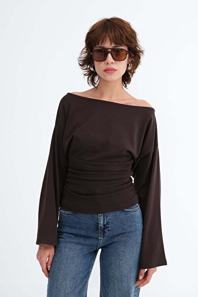 Addax Kayık Neckline Gathered Blouse B07037