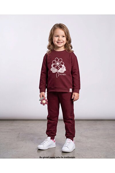 Egelite Girl's Floral Printed 6-7-8-9-10 Years Old Scallop Lace Detailed 2-Pi...