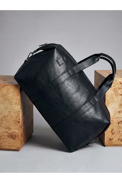 LC Waikiki Özmarka New Season Men's Black Leather-Look Travel Bag