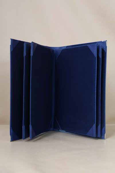 ankara menü Saks Blue A4 Thermo Leather Menu Container with Suede Interior Pocket, 4 Sheets, 10 Pages