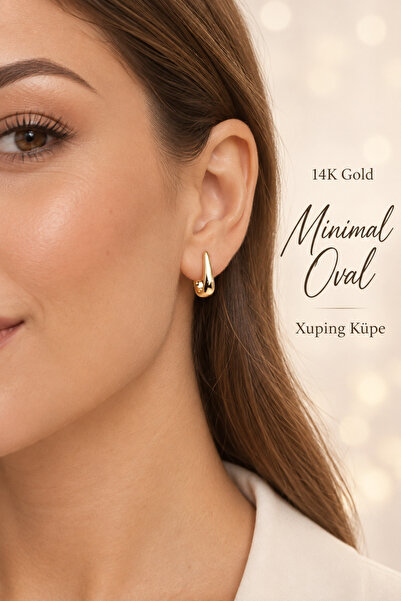 Sacce Scarves&Accessories Xuping Mini Oval Halka Küpe 14K Gold Renk Minimal K...