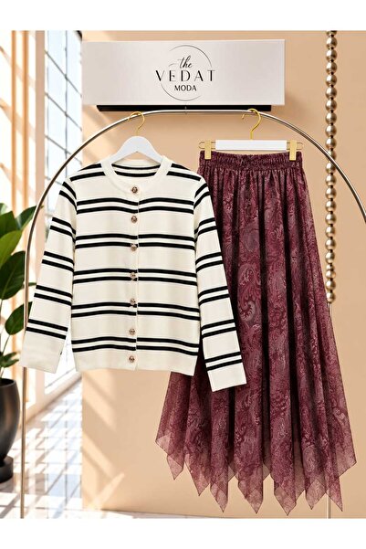 MODA VEDAT Women's Striped Detailed Small Buttoned Knitwear Cardigan - Tulle ...
