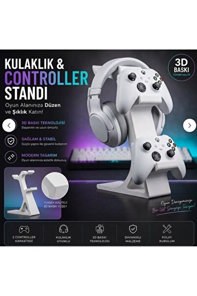 Xbox 2'li Gamepad ve Kulaklık Standı Beyaz| Xbox Controller Tutucu Masaüstü Organizer 3D Baskı