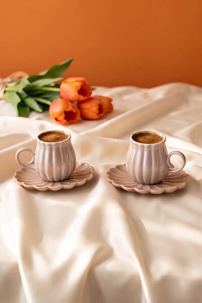 NESS HOME 4 Pieces 2-Person Pearlescent Porcelain Coffee Cup 100 ml