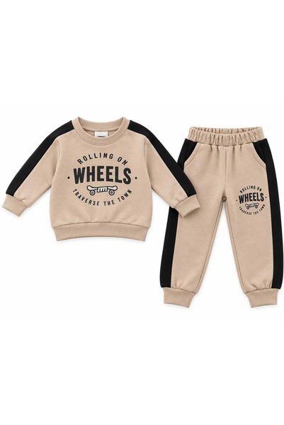 Generic Brand Compleu băieți 2 piese,bluză și pantaloni bej-negru Rolling on ...