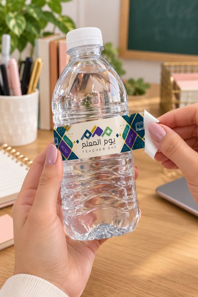 Generic ملصقات زجاجات المياه ليوم المعلم، شعار يوم المعلم، ورقة A4 تحتوي على ...