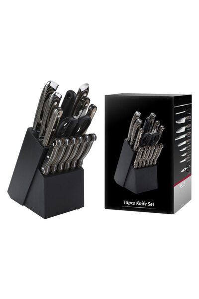 izaana tools Set profesional de cuțite, 15 piese, cu suport și ascuțitor, negru