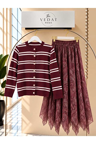 MODA VEDAT Women's Striped Detailed Small Buttoned Knitwear Cardigan - Tulle ...