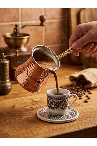 ÇEÇEN HOME (قطعة واحدة) إبريق قهوة تركي أصيل مصنوع من النحاس التقليدي مقاس 7 ...