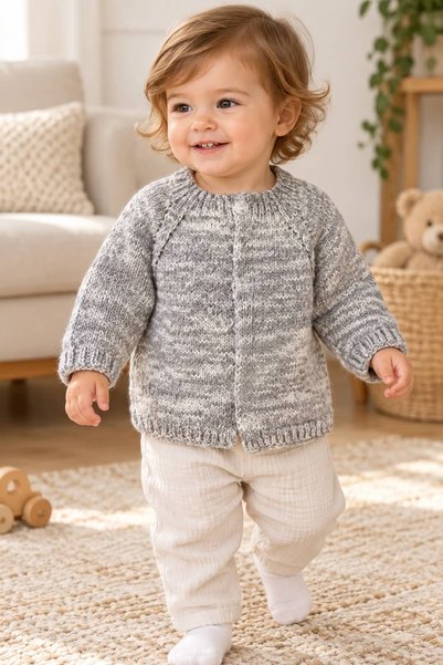 Tokuşka 1-2 Years Old Gray Smart Rope Long Sleeve Baby Cardigan